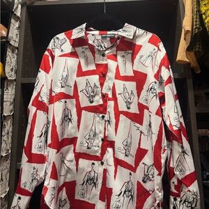 Karl Lagerfeld Red and White Graphic Blouse